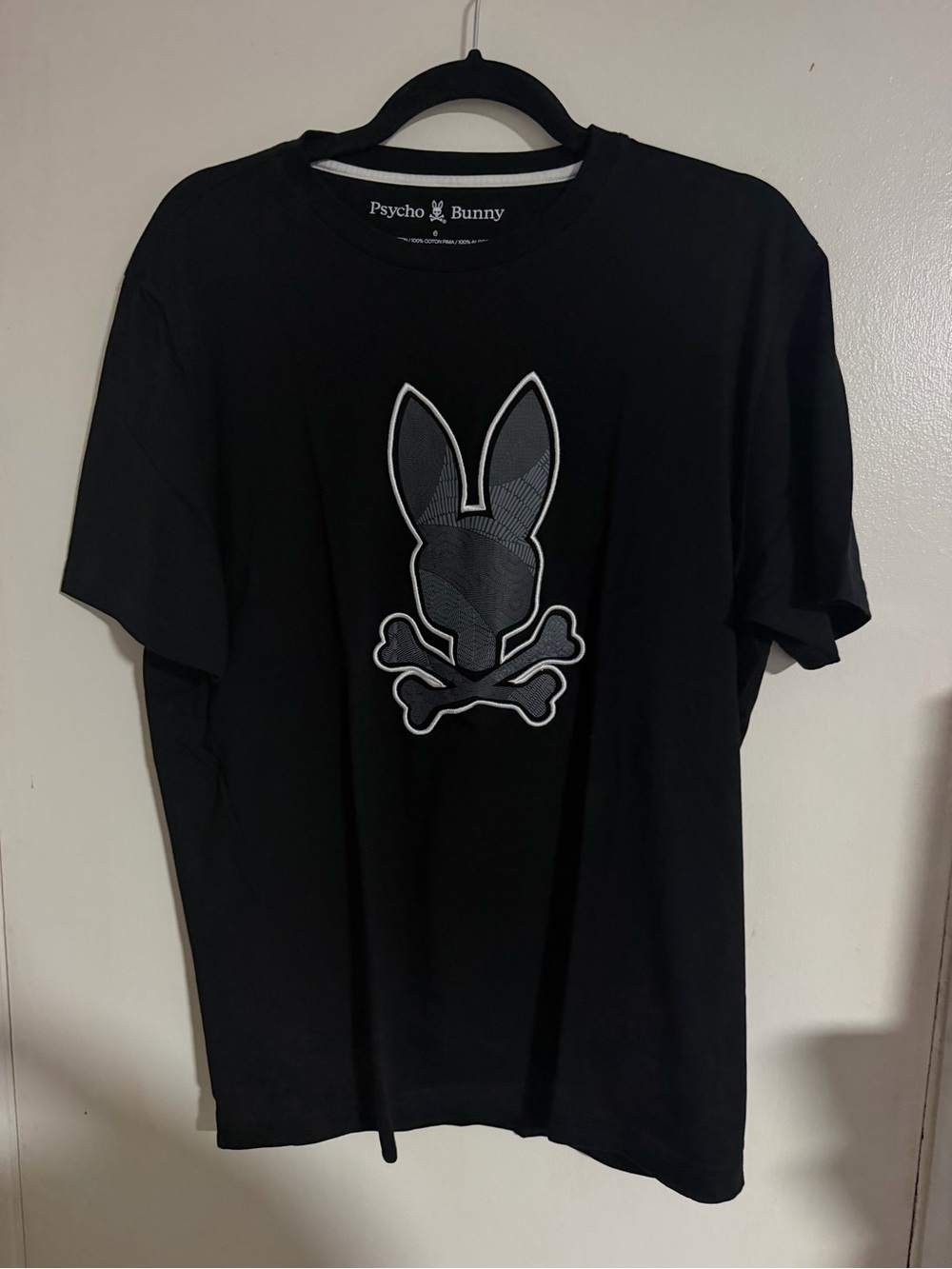 Psycho Bunny Mens Black Pima Cotton T-Shirt Grey Printed Logo Size 6 L